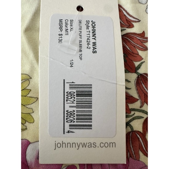 New JOHNNY WAS Tunic Top Women's XL Floral 3/4 Sleeve Bohemian Stretch‎ Boho - Picture 5 of 13
